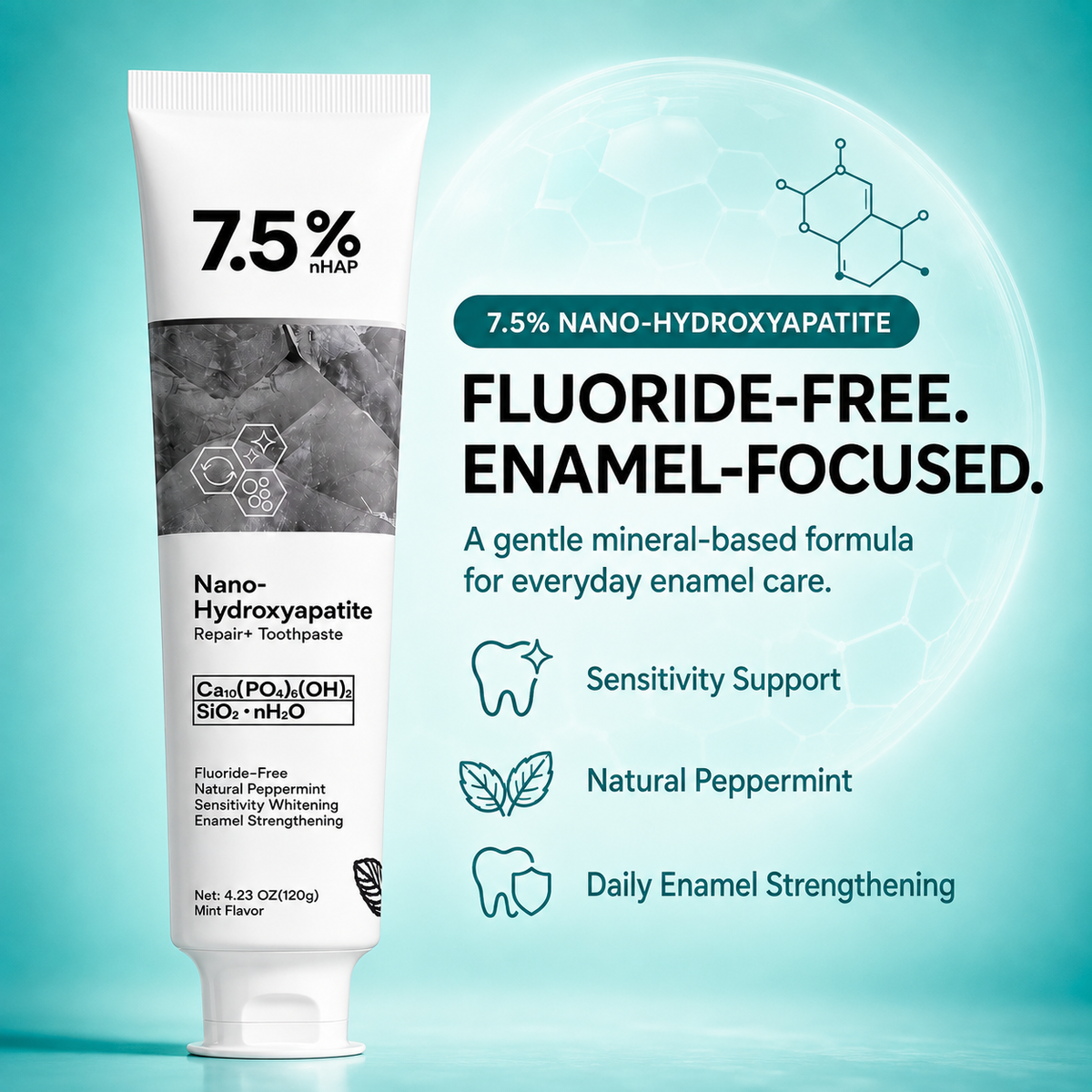 Fluoride-free enamel-focused formula
